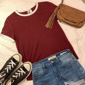 H&M Maroon T Shirt with White Trim